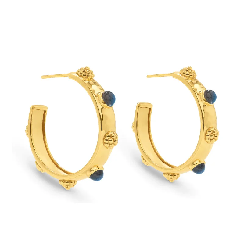 Drop Earrings with Keyhole Designs -Capucine de Wulf Cleopatra Hoop Earrings- Hammered Gold/Blue Labradorite