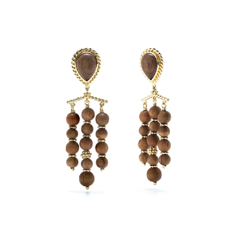 Drop Earrings with Keyhole Designs -Capucine De Wulf Earth Goddess Chandelier Earrings in Teak