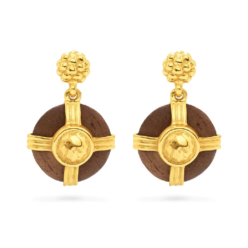 Drop Earrings with Animal Motifs -Capucine de Wulf Gaia Round Drop Earrings- Hammered Gold/Teak