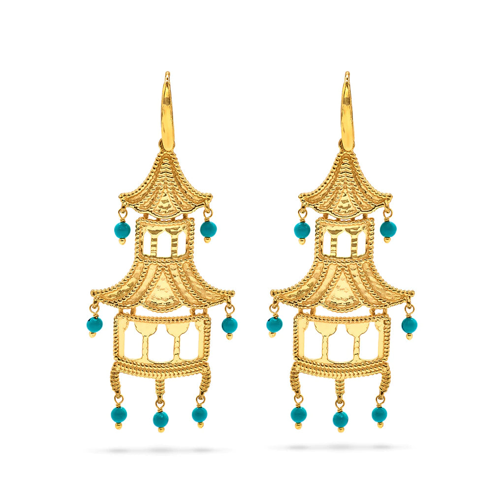 Pearl Drop Earrings for Elegance -Capucine De Wulf Grand Pagoda  Turquoise Earrings