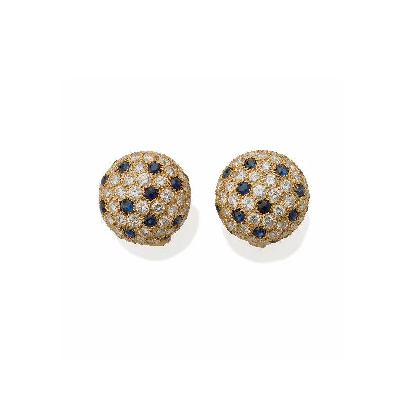 Screw Back Drop Earrings for Security -Cartier Paris Sapphire and Diamond Dome Clip Earrings