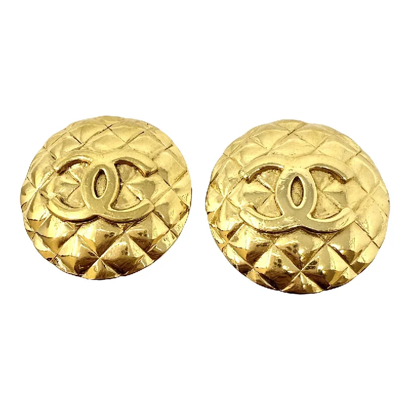 Nickel Free Drop Earrings for Safety -Chanel Round 24K Gold-plated Quilted Clip-on Earrings with Interlocking CC