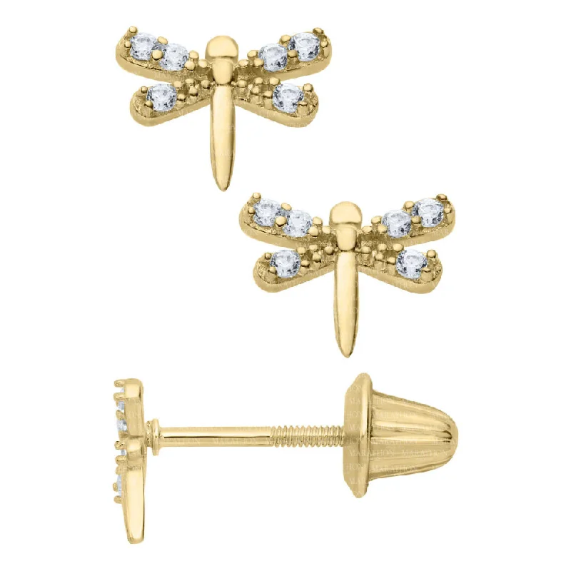 Heavy Duty Drop Earrings for Durability -Children's 14y Gold Dragonfly Stud Earrings