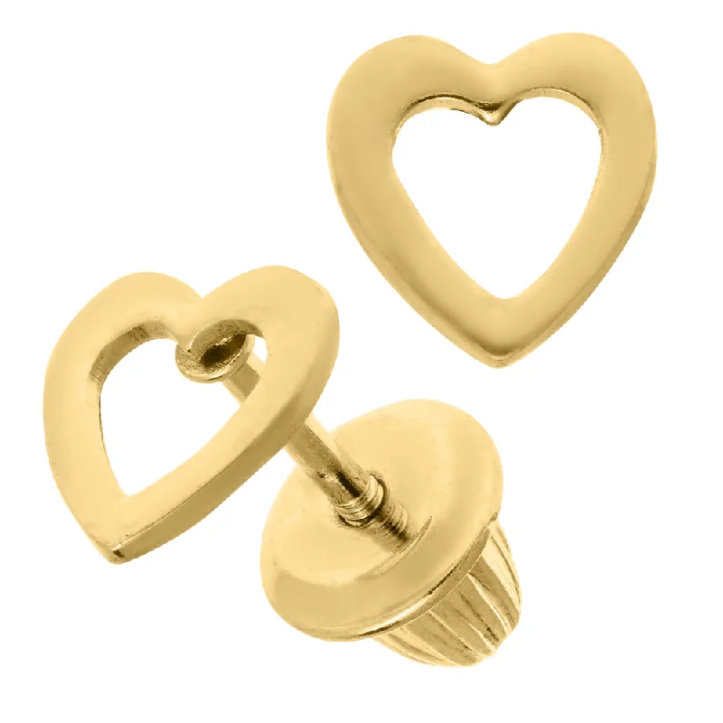 Drop Earrings with Textured Surface -Children's 14k Gold Heart Earrings