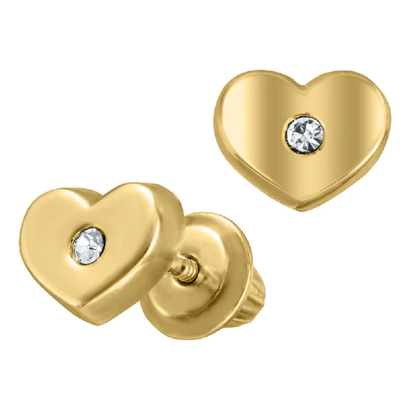 Drop Earrings with Enamel Coating -Children's 14k Gold Heart Earrings