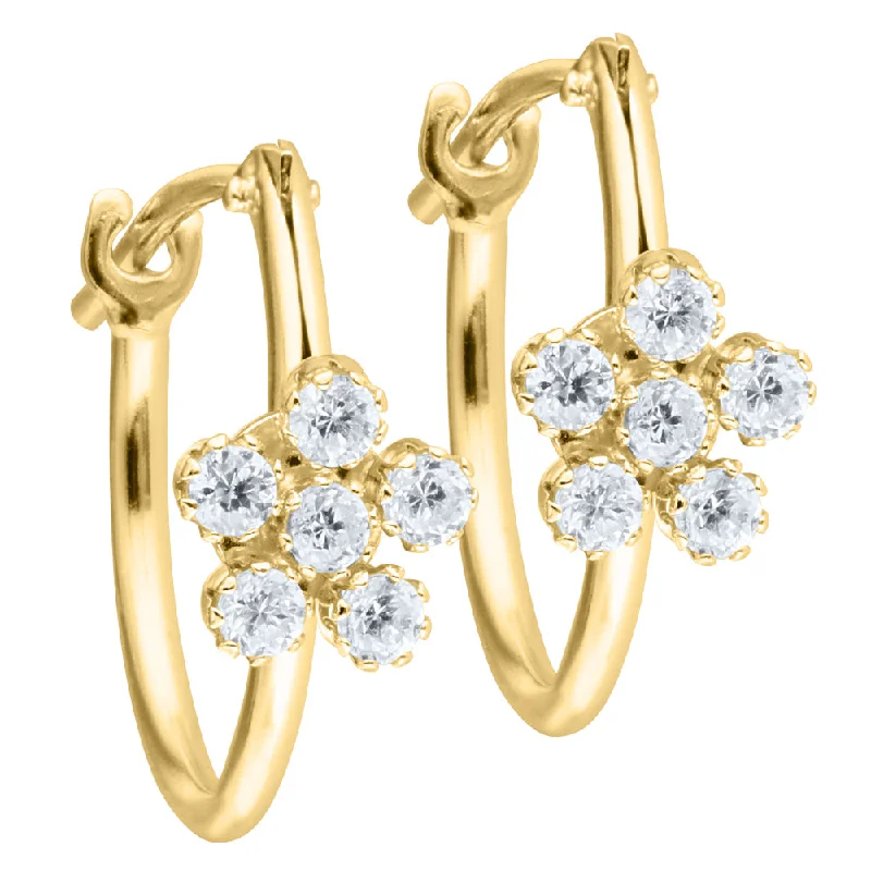 Drop Earrings for Bridesmaids Look -Children's 14k Gold Petite Flower CZ Earrings