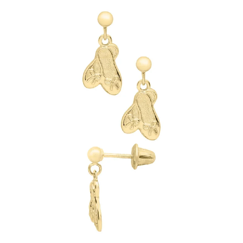 Drop Earrings with Animal Motifs -Children's 14k Yellow Gold Ballet Shoes Earrings