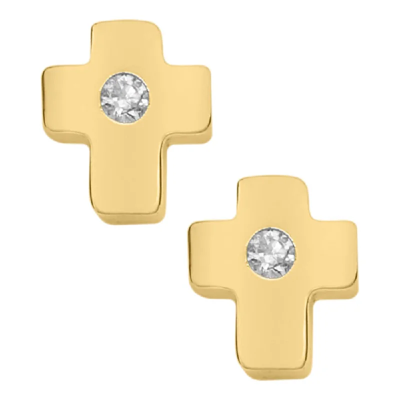 Drop Earrings for Wedding Ceremony -Children's Gold Cross Earrings with Diamonds