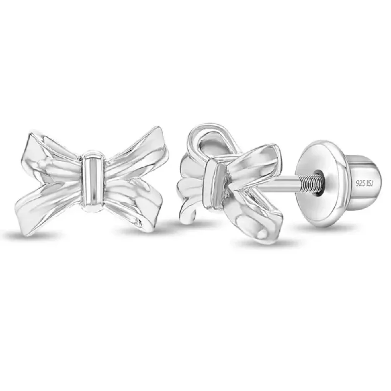 Drop Earrings for Yoga Session -Children's Sterling Silver Bow Stud Earrings