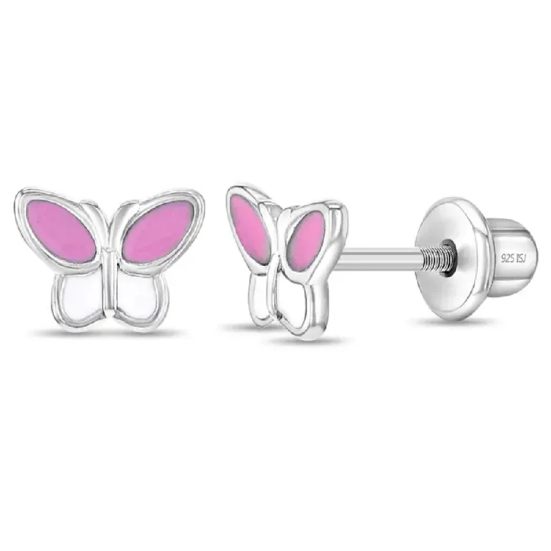 Floral Drop Earrings with Petals -Children's Sterling Silver & Enamel Butterfly Stud Earrings