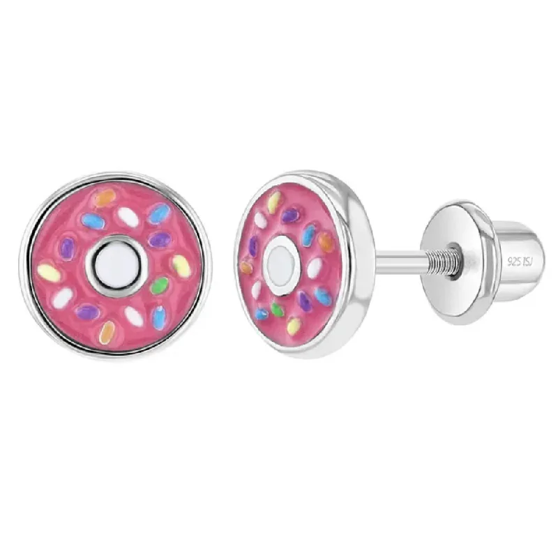 Drop Earrings for Engagement Party -Children's Sterling Silver Sprinkled Donut Stud Earrings