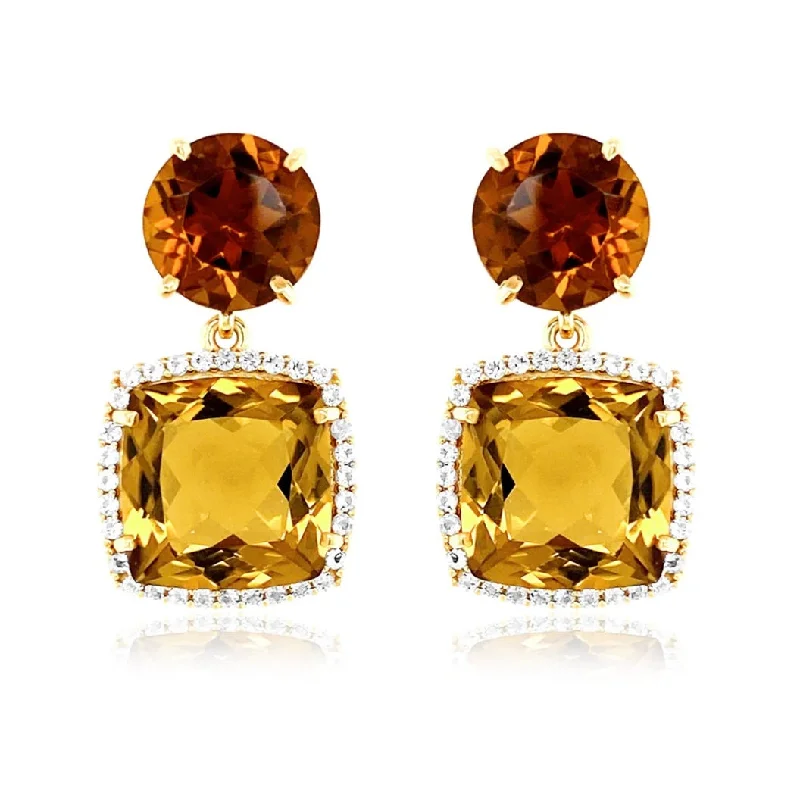 Drop Earrings for Fitness Activities -Citrine & White Topaz Earrings