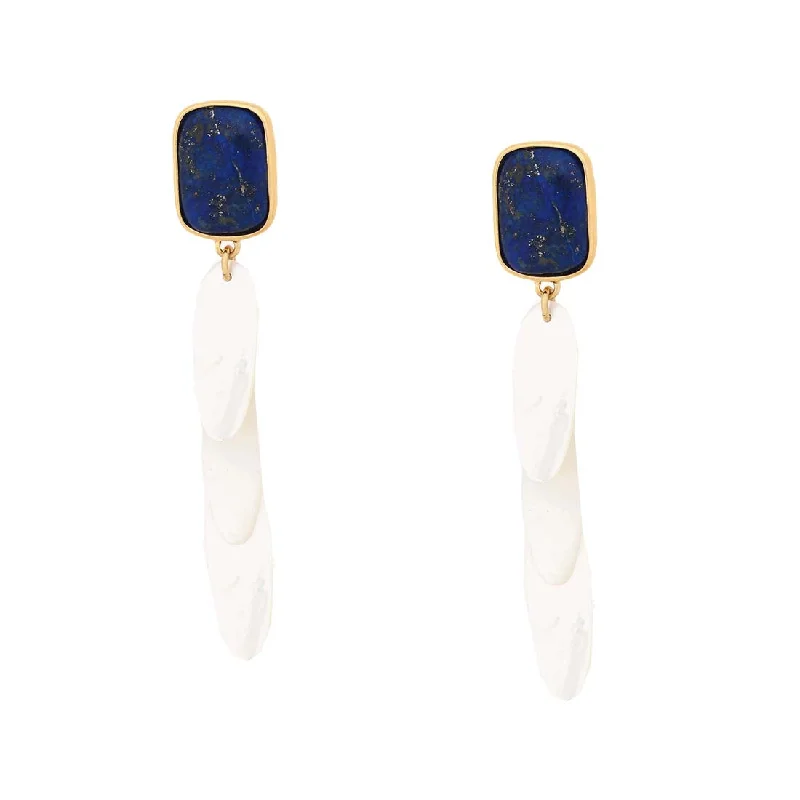 Heavy Duty Drop Earrings for Durability -Cobalt & Mother of Pearl Dangle Earrings