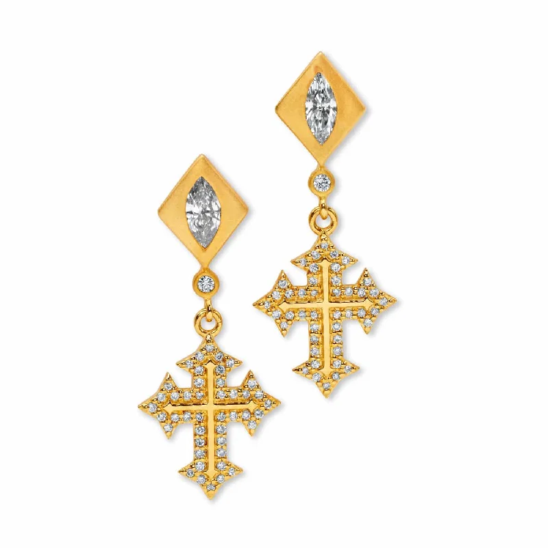 Gemstone and Diamond Drop Earrings for Opulence -Dainty Pave Cross Earrings