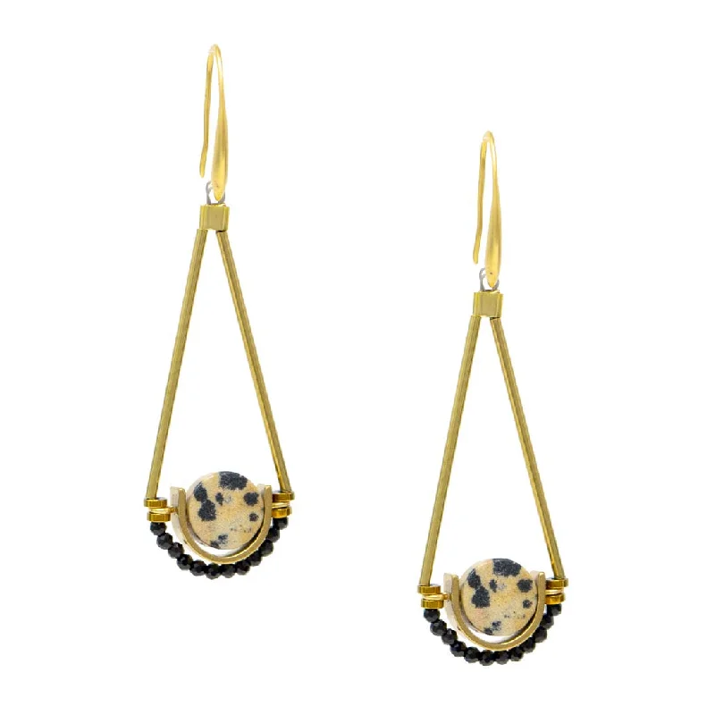 Long Drop Earrings for Dramatic -Dalmatian Jasper Earrings