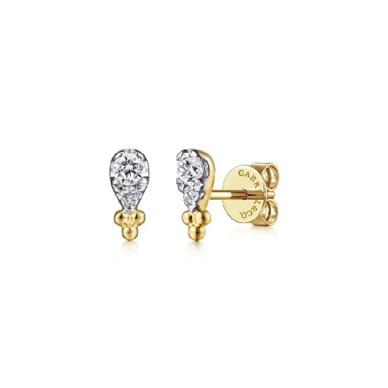 Heart Shaped Drop Earrings for Love -14K Yellow Gold Diamond Beaded Stud Earrings