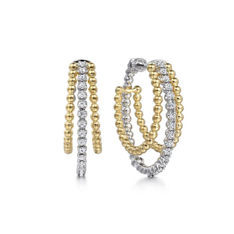 Short Drop Earrings for Subtle -14K White-Yellow Gold Diamond Bujukan Intricate Hoop Earrings