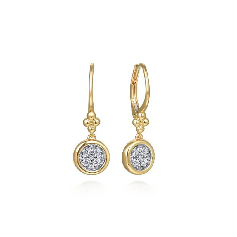 Long Drop Earrings for Dramatic -14K White and Yellow Gold Diamond Cluster Bujukan Lever Back Earrings