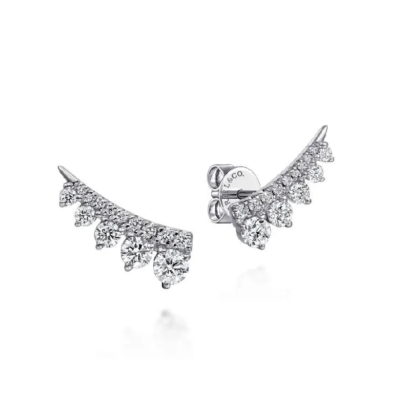 Small Drop Earrings for Delicate -14K White Gold Diamond Ear Climber Earrings