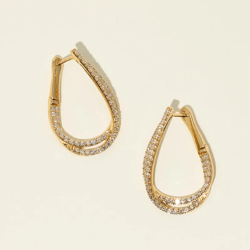 Drop Earrings for Party Look -Diamond Hoop Earrings in 14kt Yellow Gold (1ct tw)