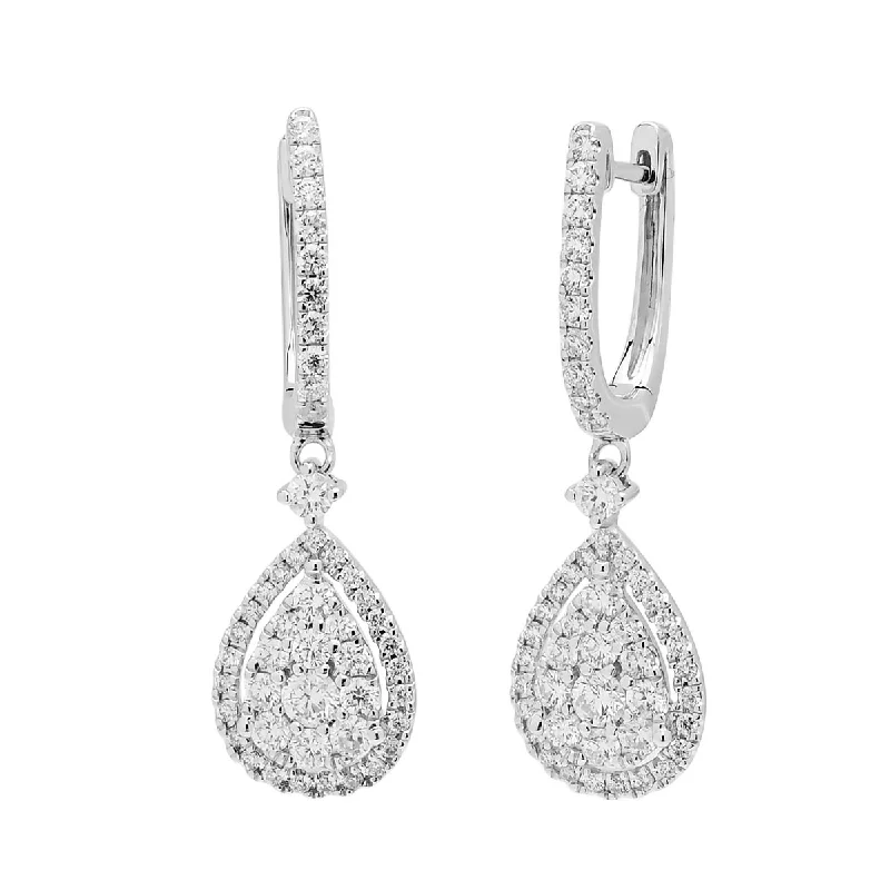 Drop Earrings for Office Wear -Diamond Pear Shape Drop Earrings in 14kt White Gold (1ct tw)