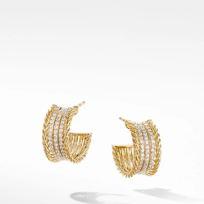 Drop Earrings with Vine Designs -Estate David Yurman 18k Yellow Gold Origami Cable Pave Diamond Huggie Earrings