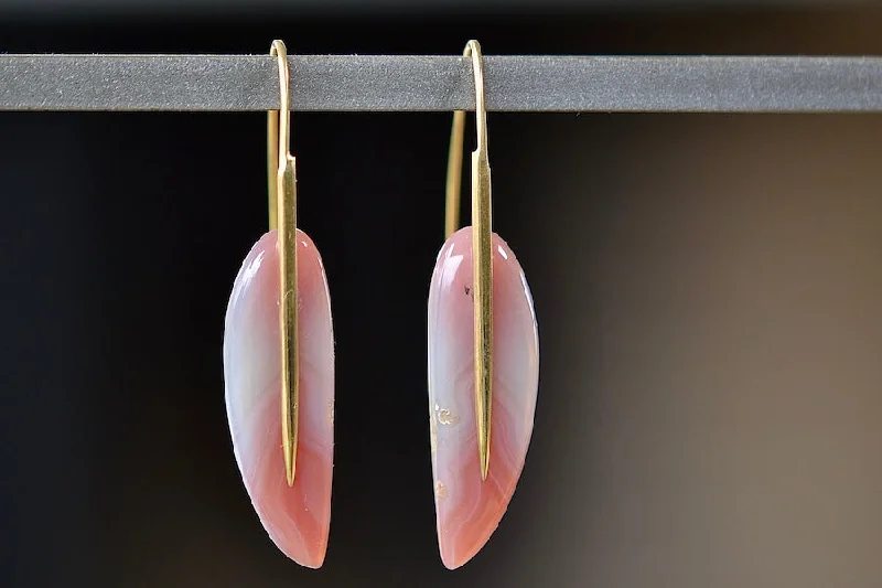 Triangular Drop Earrings for Edge -Feather Earrings in Red Agate