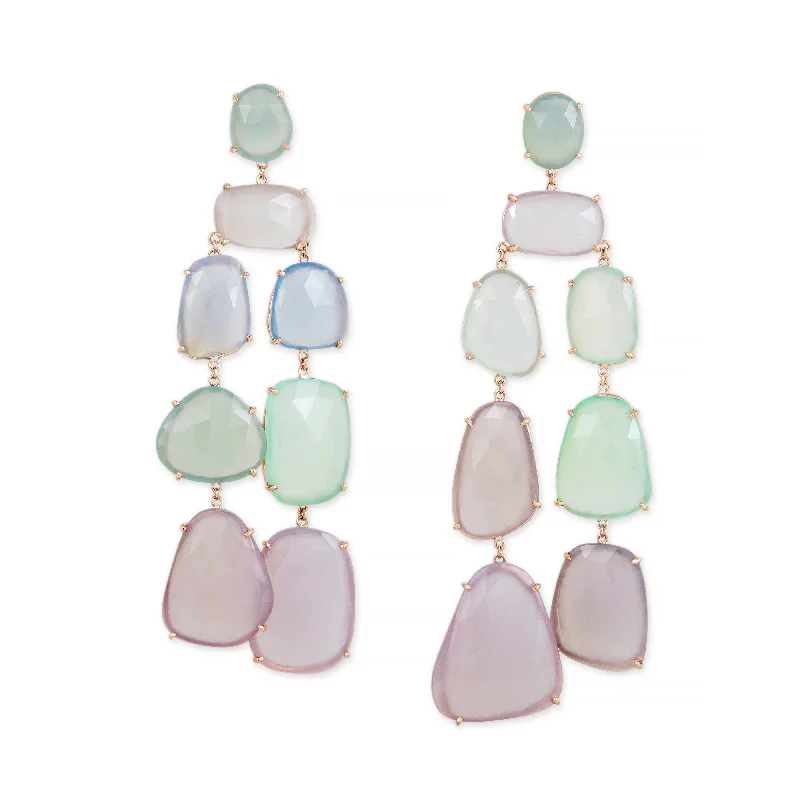 Drop Earrings with Vine Designs -FREEFORM SLICE CHALCEDONY CHANDELIER EARRINGS