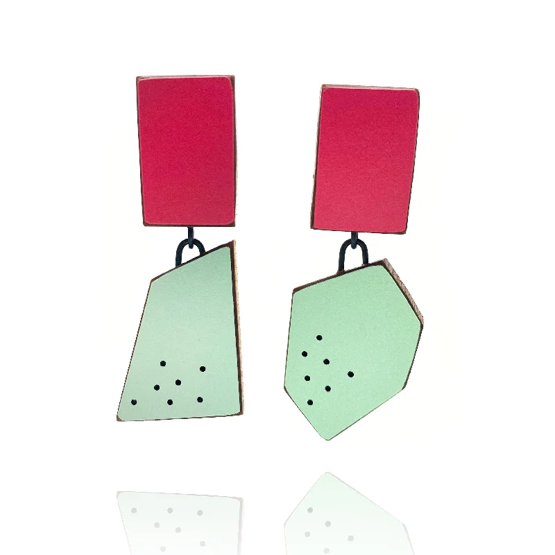 Star Shaped Drop Earrings for Charm -Geometric Earrings -Fuchsia/Mint Green