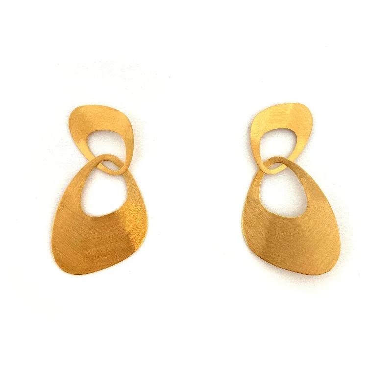 Drop Earrings for School Uniform -Gold Interlocking Triangular Earrings - Large