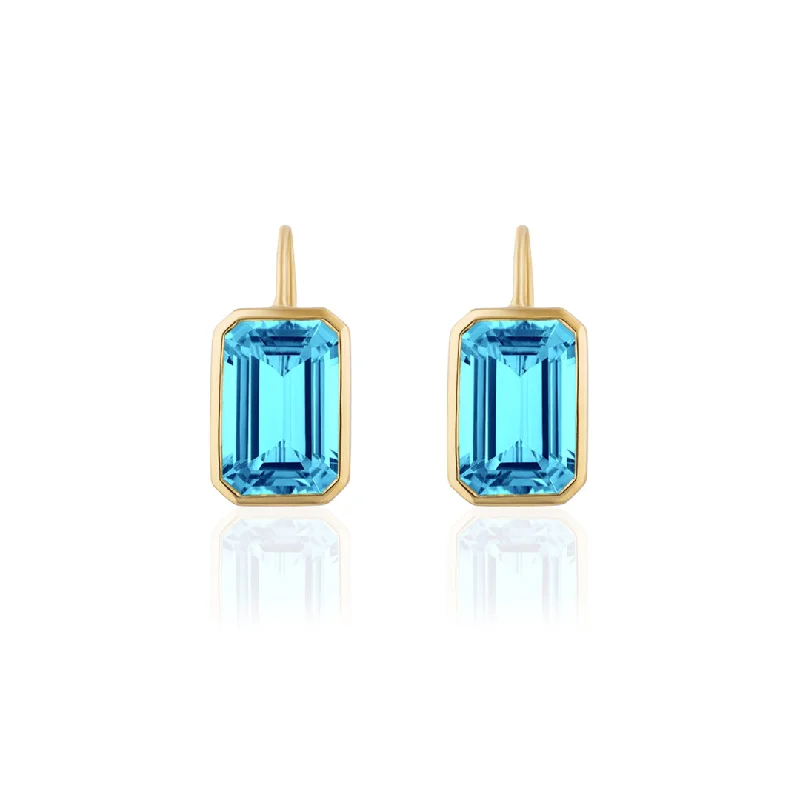 Lightweight Drop Earrings for All Day -Goshwara Gossip Blue Topaz Emerald Cut Earrings JE0072-BT