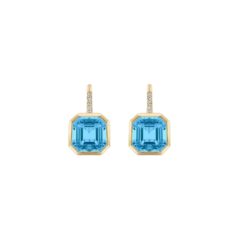 Clip On Drop Earrings for Non Pierced -Goshwara Gossip Blue Topaz Diamond Earrings