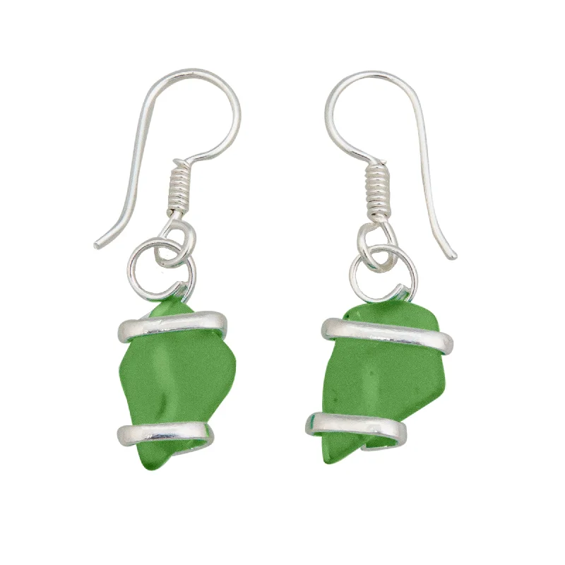 Drop Earrings with Knot Designs -Green Pompano Beach Glass Freeform Earrings