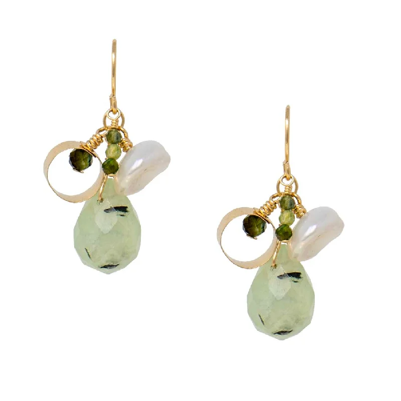 Drop Earrings for Wedding Ceremony -Green Rutilated Prehnite Earrings