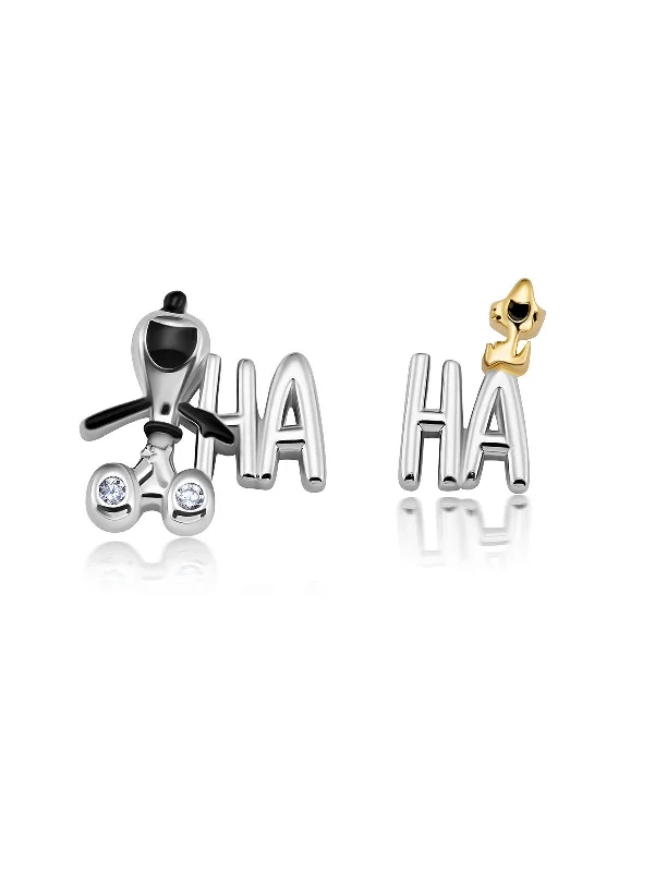 Studded Drop Earrings with Gemstones -Snoopy & Woodstock Ha Ha Brass Earrings Finished in Pure Platinum