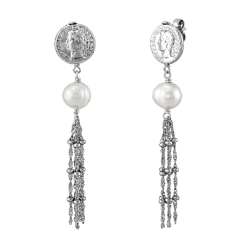 Drop Earrings for Party Look -Honora Sterling Silver Coin and 9 mm Freshwater Pearl Earrings