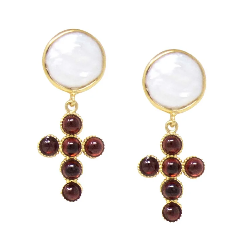 Drop Earrings for Birthday Celebration -Hope Gold-plated Garnet Cross Earrings