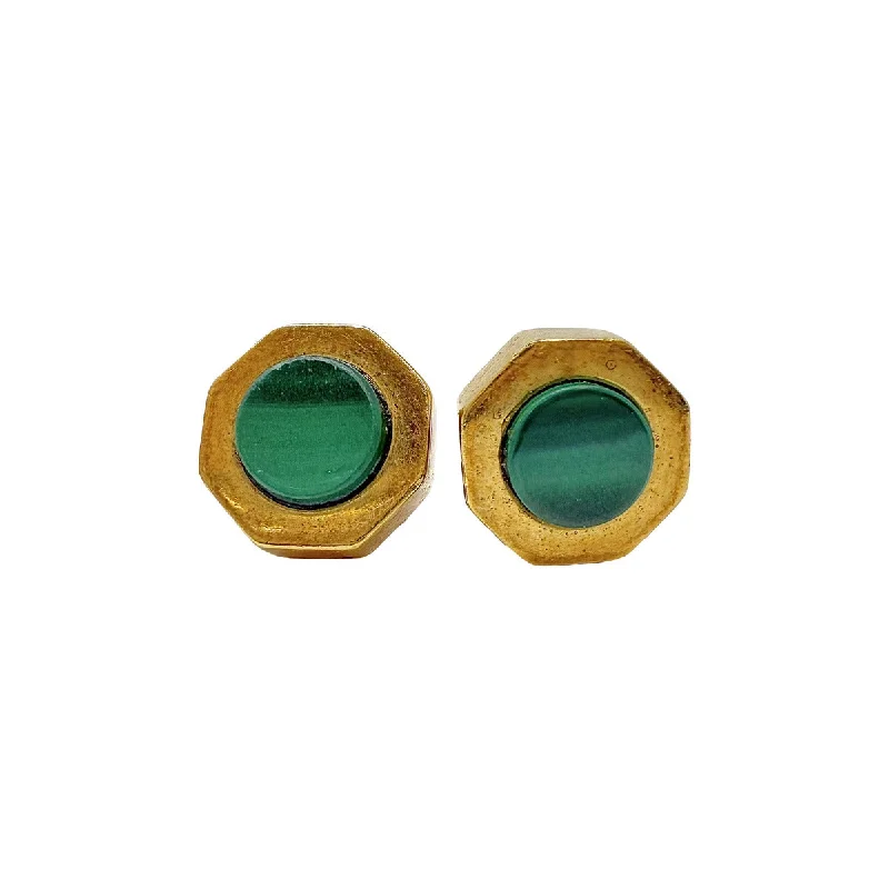 Drop Earrings with Enamel Coating -Iral 18K Gold Post  Earrings with Malachite