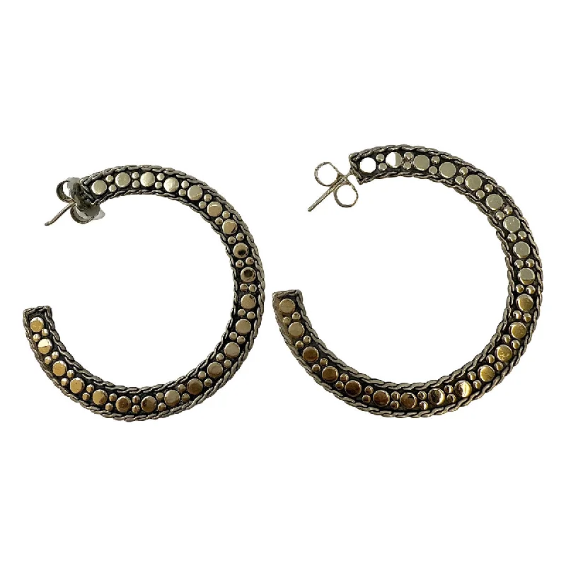 Drop Earrings with Hammered Finish -John Hardy Flat Dot Two-tone Hoop Earrings