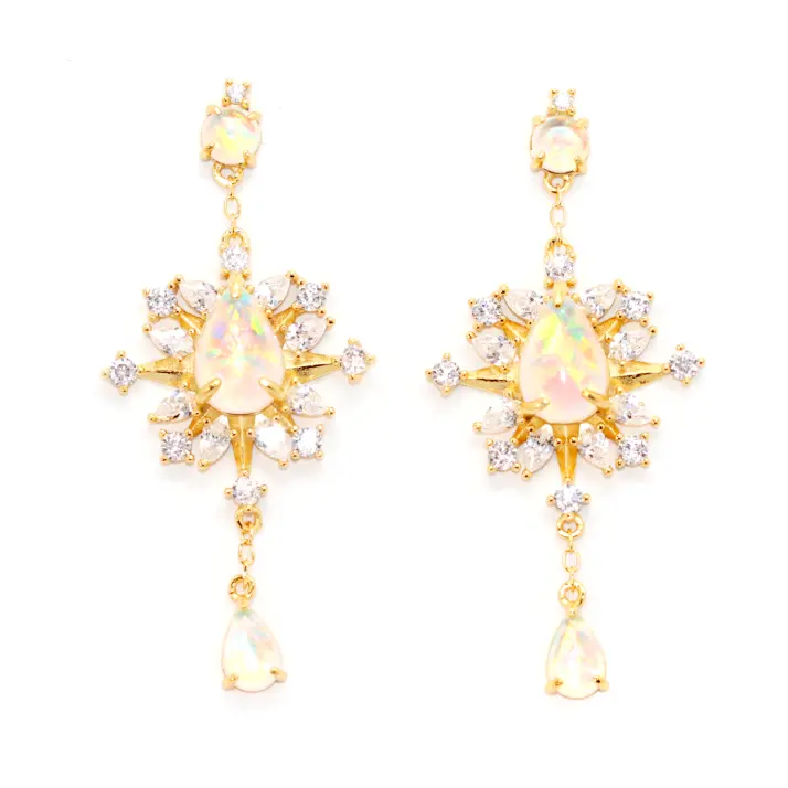 Gemstone and Diamond Drop Earrings for Opulence -Josephine Opal Earrings