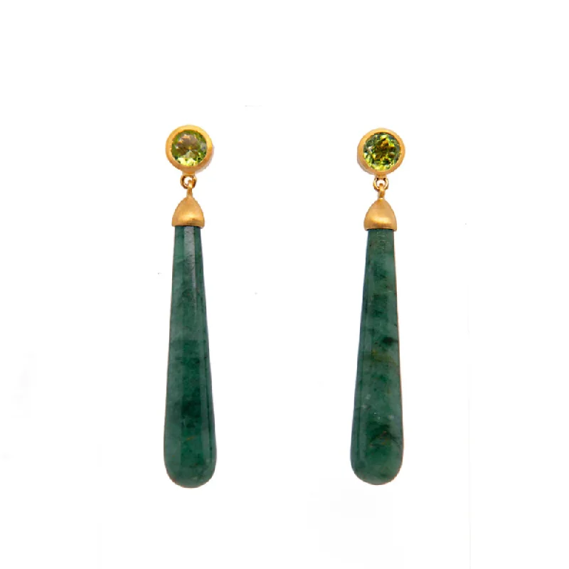 Drop Earrings for Festival Style -Joyla Cabochon Peridot Long Drop Earrings