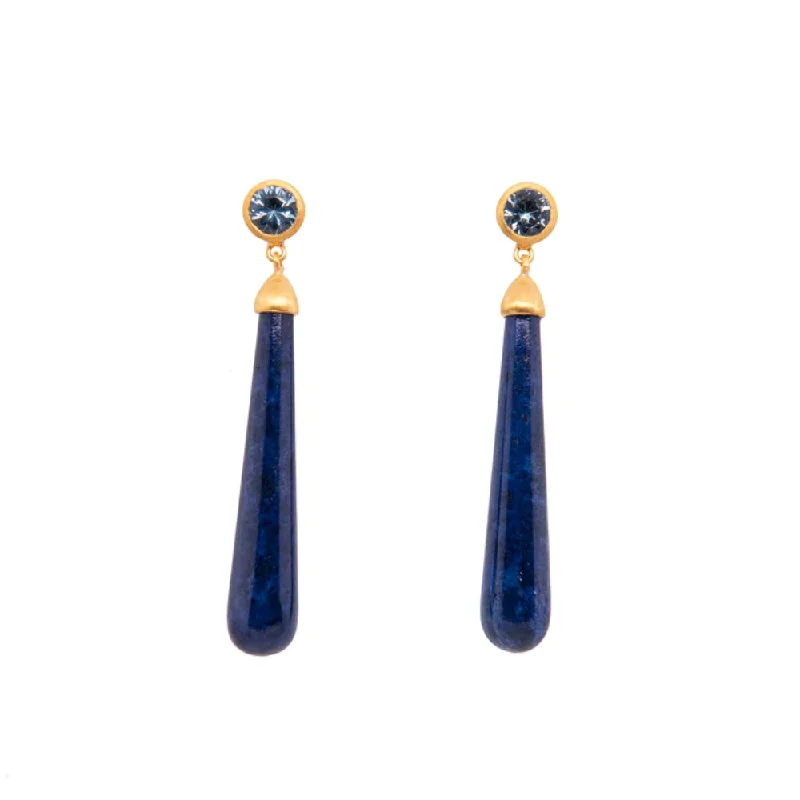 Drop Earrings for Beach Outfit -Joyla Lapis and Sky Blue Topaz Long Drop Earrings