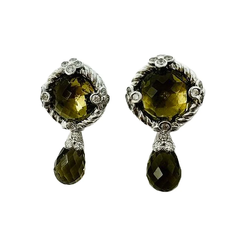 Hippie Drop Earrings with Beads -Judith Ripka Round Drop Earrings with  CZ  and Smoky Quartz