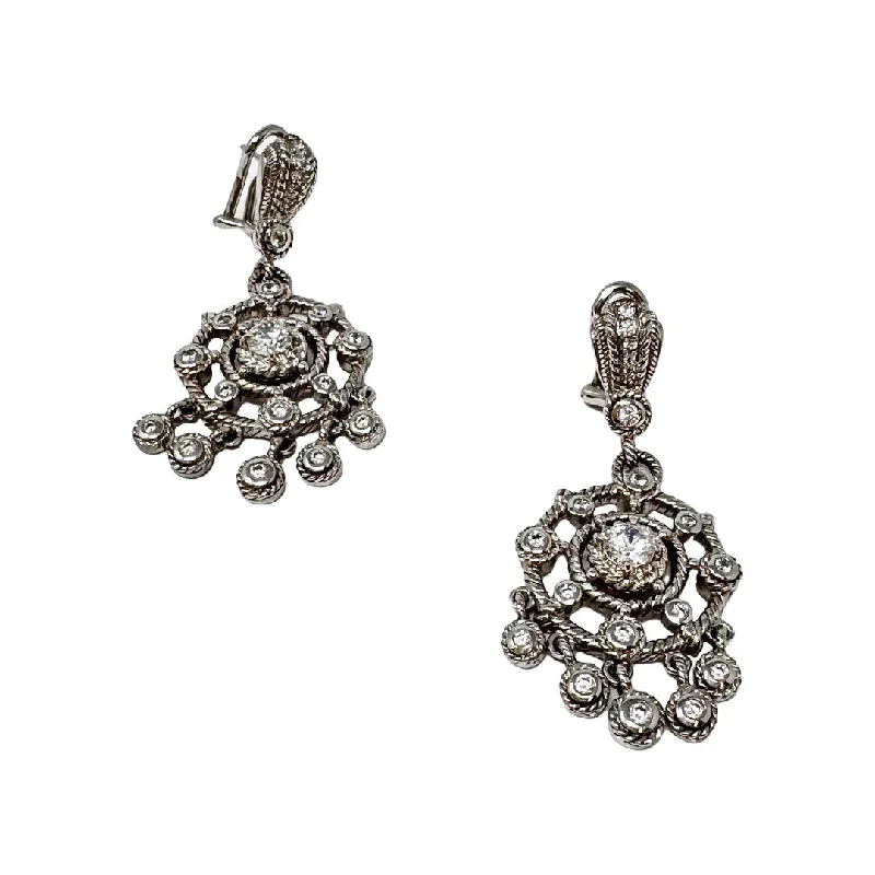 Drop Earrings with Debossed Designs -Judith Ripka Round Drop Earrings with  CZ