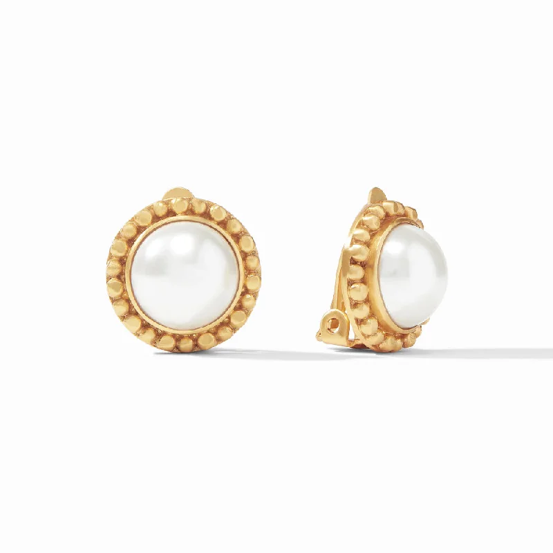 Drop Earrings with Matte Finish -Julie Vos Marbella Pearl Clip-On Earrings