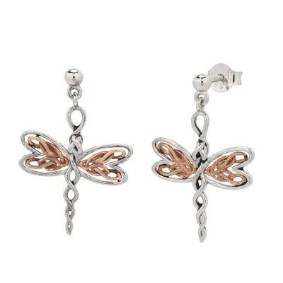 Drop Earrings with Leaf Motifs -Keith Jack Dragonfly Drop Earrings in Sterling Silver and 10kt Rose Gold