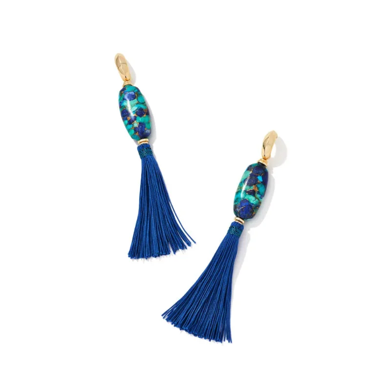 Drop Earrings for Christmas Party -Kendra Scott Insley Gold Statement Earrings in Blue Mix