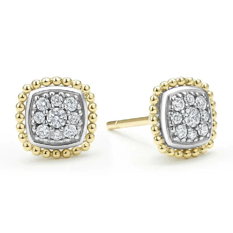 Leverback Drop Earrings for Comfort -Lagos Rittenhouse Two-Tone Caviar Diamond Stud Earrings