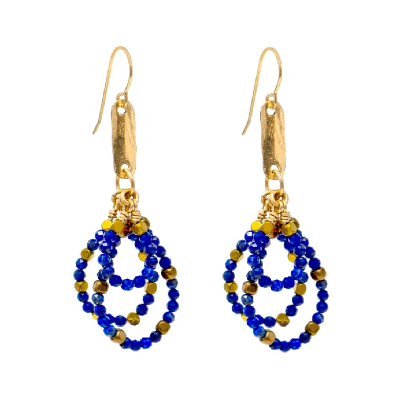 Drop Earrings for Bridesmaids Look -Lapis & Gold Hematite Bead Earrings