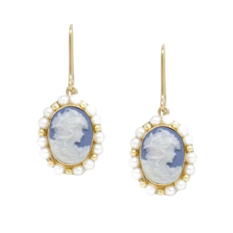 Drop Earrings with Leaf Motifs -Little Lovelies Sky Blue Cameo Pearly Earrings